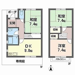六甲桜ハイツB 3DKの間取図画像