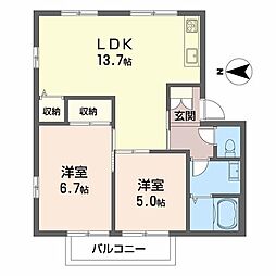 ローザパレスD棟 2LDKの間取図画像