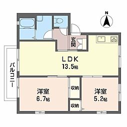 ローザパレスB棟 2LDKの間取図画像