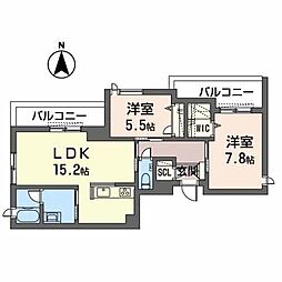 ＡＺＵＲＥ　天道町 2階2LDKの間取り
