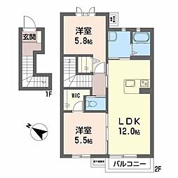 サーティーン12 2LDKの間取図画像