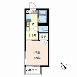サンハイム川中 1Kの間取図画像