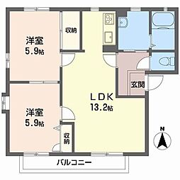 レインボーハイツ 2LDKの間取図画像
