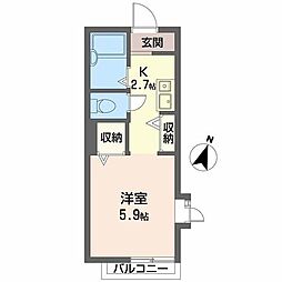 セフィラ生光苑 2階1Kの間取り