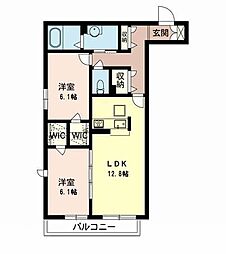 シャーメゾン嵯峨広沢 1階2LDKの間取り