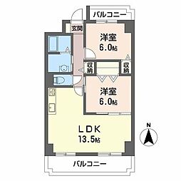 メディオグリシーナエフ 2LDKの間取図画像