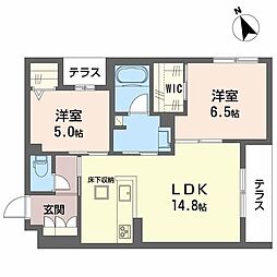 シェノールカノン 1階2LDKの間取り
