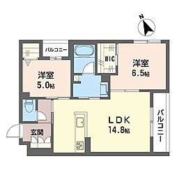 シェノールカノン 2階2LDKの間取り