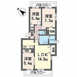 第5レジデンスオクノ藤が丘 3LDKの間取図画像