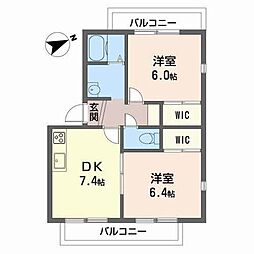 ハイツ岡町 2DKの間取図画像