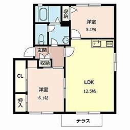 スカイヴィレッジM棟 2LDKの間取図画像