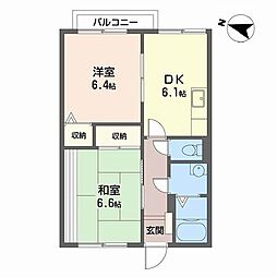 フレグランス美貴II 2階2DKの間取り