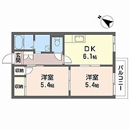 若木ハイツ 2DKの間取図画像