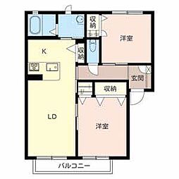 シェルフィールド 2階2LDKの間取り