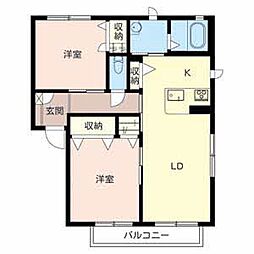 シェルフィールド 1階2LDKの間取り