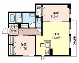 COMETO8 2LDKの間取図画像