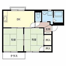 グリーンタウン國本F棟 2DKの間取図画像