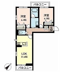 シャーメゾン忠 2LDKの間取図画像