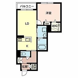 グランドコート柳川 2階1LDKの間取り