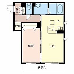 シャンドランジュ 1階1LDKの間取り