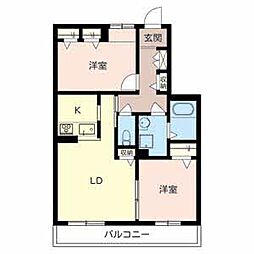 シャーメゾン　フルール 2階2LDKの間取り
