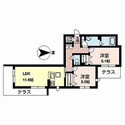 シャーメゾン長吉長原 2LDKの間取図画像