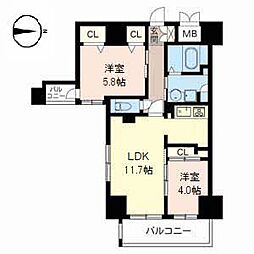 ヴィラメルヴェイユ 2LDKの間取図画像