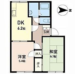 フレグランスオカ 2DKの間取図画像