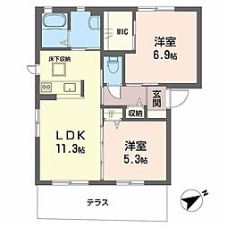 ティアラ・駅南Ｃ 1階2LDKの間取り