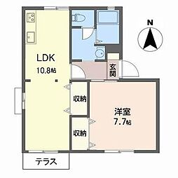 ラブリーハウスきしもとF棟 1LDKの間取図画像