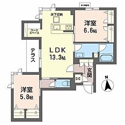 ＳｈａＭａｉｓｏｎ　ＶｅｎｔＣｏｌｌｉｎｅ 0103 1階2LDKの間取り