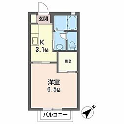 リヴェール渚B棟 1Kの間取図画像
