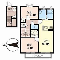シャーメゾン欅ヶ丘・椿館 2階2LDKの間取り