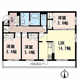 スクエアコートミーティア 3LDKの間取図画像