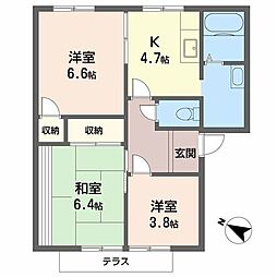 ドミール指月 1階3Kの間取り