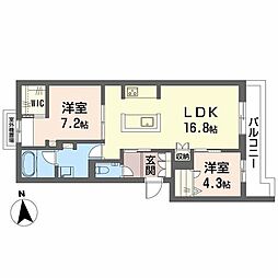 シャーメゾン　クロワール 2階2LDKの間取り
