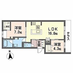 シャーメゾン　クロワール 1階2LDKの間取り