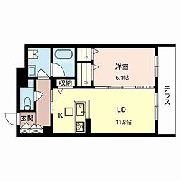 グリーンコーポ朝日が丘1 1LDKの間取図画像