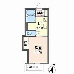パインコートB棟 1Kの間取図画像