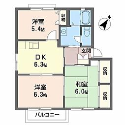 グリーンピア和泉B棟 3DKの間取図画像