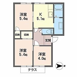 クレセール学園前　Ａ 1階3Kの間取り