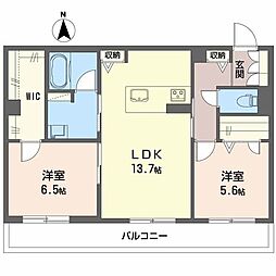 シャーメゾン　Ｍ−ｓｉｘ 2階2LDKの間取り