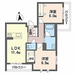 下鴨グリーンボロウ 2LDKの間取図画像