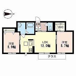 VILLAEAST 2LDKの間取図画像