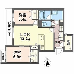シャーメゾンガーデン太秦 2LDKの間取図画像