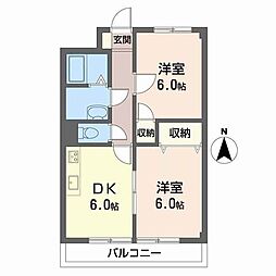 エステート原田 2階2DKの間取り