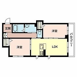 Ｋｉｎｄｎｅｓｓ　Ｍｏｒｅ．Ｔｗｏ 2階2LDKの間取り