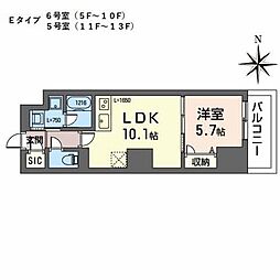 プラシーデンス本町 9階1LDKの間取り