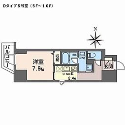 プラシーデンス本町 1Kの間取図画像