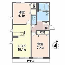 ハーモニー桂離宮 1階2LDKの間取り